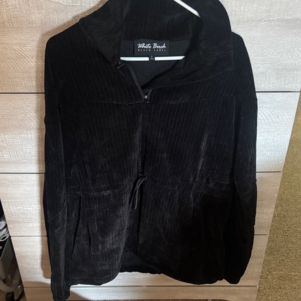 white birch Black Corduroy Zip-Front Jacket